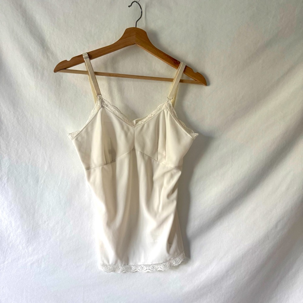 Vintage White Lace Trim Nylon Camisole Unbranded